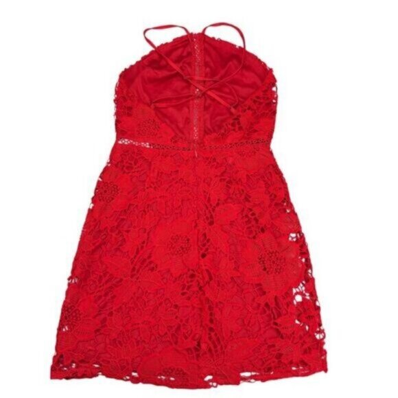 UO Lace High-Neck Red Mini Dress Size XS - Picture 5 of 7